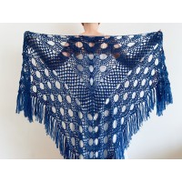 Blue Wedding shawl, Bridal shawl, Bridesmaid gift, Knitted wrap, Bridal cover up, Triangle wool warm Shawl fringed, Fall winter wedding