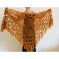 Mustard Bride Shawl Fringe, Mohair Bridal Cover up, Bridesmaid Wrap Gift, Wedding Cape, Brown Scarf shawl Lace boho mohair