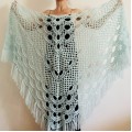 Mint lace wedding cape wool triangle shawl fringe bride shawl wedding capelet bridesmaid shawl wedding shawl bridal cape bridal shawl