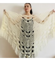 Ivory bride shawl winter cream wool triangle shawl fringe bridal shawl wedding cape bride cover up bridal party shawl bridesmaid shawl