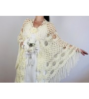 Cream bridal extra large shawl white wedding wool shawl ivory plus size bride women triangle fringe shawl hand crocheted shawl