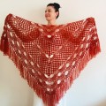 Burnt Orange Bridal Shawl Fringe, Wedding Shawl Mohair Bridesmaid Gift Triangle Wrap Evening Hand Knit scarf