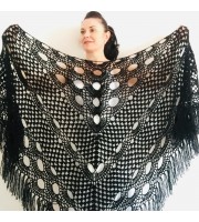 Black Wedding shawl, Knitted wrap, Bridal cover up, Mohair warm wool Triangle shawl fringe, Black lace shawl, Bridesmaid gift, Bride shawl