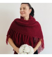 Burgundy winter bridal shawl knit shoulder wrap wool triangle shawl fringe mohair bride shawl wedding shawl anniversary gift mom wife her