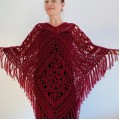 Bordo poncho women, Plus size wool poncho fringe, Boho Triangle shawl, Mohair poncho cape Festival loose knit Black Blue