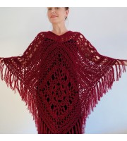 Bordo poncho women, Plus size wool poncho fringe, Boho Triangle shawl, Mohair poncho cape Festival loose knit Black Blue