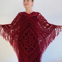 Bordo poncho women, Plus size wool poncho fringe, Boho Triangle shawl, Mohair poncho cape Festival loose knit Black Blue