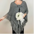 Gray Wedding Bridal Shawl With Fringe Mother Of Bride Shoulder Wrap Mohair Wool Triangle Scarf