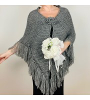 Gray Wedding Bridal Shawl With Fringe Mother Of Bride Shoulder Wrap Mohair Wool Triangle Scarf