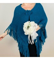 Petrol bridal triangle shawl fringe mohair wool winter crochet wedding shawl warm knit shoulder wrap large pashmina anniversary gift