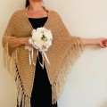 Beige Wedding Shawl Mohair Wool Bridal Wrap With Fringe Bride Triangle Scarf