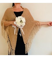 Beige Wedding Shawl Mohair Wool Bridal Wrap With Fringe Bride Triangle Scarf