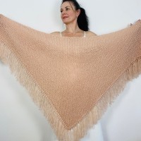 Champagne Wedding Shawl Bridal Wrap Mohair Wool Bride Triangle Scarf With Fringe 