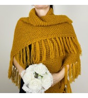 Mustard bridal shawl warm knit shoulder wrap fall mohair triangle shawl fringe wool winter wedding shawl bridal cover up anniversary gift