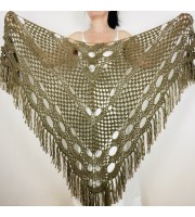 Bridal Wedding Shawl, Crochet Wrap, Beige Wool Shawl, Alpaca Women Shawl Fringe, Cashmere Triangle Shawl, Plus Size Bride Shawl