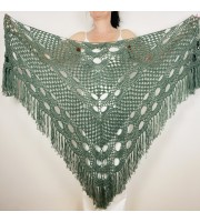 Green Wool Wedding Shawl, Bridal Shawl, Alpaca Shawl, Bride Shawl, Plus Size Shawl, Bridesmaid Shawl, Triangle Shawl, Women Shawl, Fringe Shawl, Winter Shawl