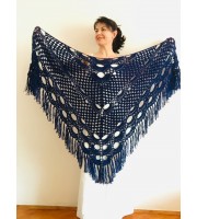 Navy Blue Bridal Shawl Triangle Cashmere Shawl Fringe Bridesmaid gift Boho Wedding capelet shawl winter