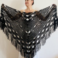 Black cashmere bridal shawl alpaca triangle shawl wedding dress shawl fringe bride shawl winter bridesmaid gift evening bridal cover up