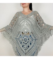 Poncho Women, Wool Poncho, Gray Alpaca Poncho, Plus Size Poncho, Crochet Winter Warm Fringe Poncho, Fall Knit Poncho