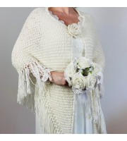 White Wedding Shawl Bridal Wrap Alpaca Wool Mather Of Bride Evening Triangle Knit Scarf