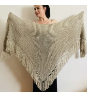 Beige Bridal Wrap, Wedding Shawl, Wool Knit Shoulders Wrap, Alpaca Shawl, Bride Shawl, Plus Size Bridesmaid Shawl, Triangle Fringe Shawl