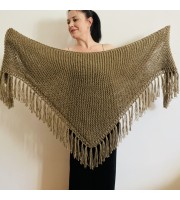 Wedding Shawl, Bridal Wrap, Alpaca Shawl, Brown Wool Knit Shoulders Wrap, Plus Size Bride Shawl, Bridesmaid Shawl, Triangle Fringe Shawl