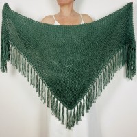 Emerald Wedding Bridal Shawl With Fringe Green Triangle Bride Shoulder Wrap Alpaca Wool Knit Scarf