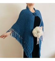 Blue Wedding Shawl For Bride Alpaca Wool Bridal Shoulder Wrap Women Triangle Scarf Knit