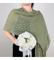 Olive green wedding shawl fringe, bridal pashmina scarf, bride cover up, knitted rectangular shawl, almond bridesmaid wrap