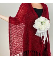 Burgundy wedding bridal shawl fringed, red mother of bride shawl, wool mohair shawl, pashmina scarf, rectangular bridesmaid shawl, evening shoulders wrap