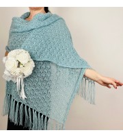 Light blue wedding wrap, bridal shawl, evening shoulder wrap, wedding shawl, bride cover up, lace bridal scarf, bridesmaid lightweight mohair pashmina scarf