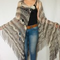 Light Gray Triangle Shawl Fringe, Blue Plus Size Poncho Women Alpaca, Hand knit Mohair Crochet Wool Warm Large Scarf White Black Green Pink