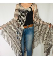 Light Gray Triangle Shawl Fringe, Blue Plus Size Poncho Women Alpaca, Hand knit Mohair Crochet Wool Warm Large Scarf White Black Green Pink