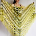 Olive Alpaca Shawl Fringe, Green Plus Size Poncho Women, Hand knit Mohair Crochet Wool Warm Large Triangle Scarf Blue White Black Green Pink