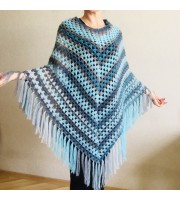 Blue wool poncho Alpaca Plus Size Poncho Women, Hand knit Crochet Wool Warm Triangle Poncho Blue White Gray Black 