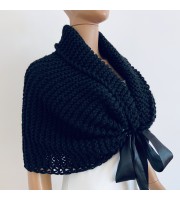 Black bridal shrug wool wedding stole bridal knit wrap bride shawl winter short sleeve shrug bridal bolero wedding cape bridesmaid shawl