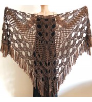 Copper wedding shawl, Bridal wrap shawl, Brown bridesmaid shawl Bride shawl, Triangle Shawl Fringe, Plus size clothing for women