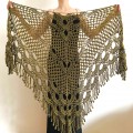 Yellow black lace shawl bridal shawl wedding capelet triangle shawl fringe wool bride stole bridesmaid capelet bride wrap