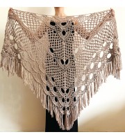 Beige shawl for wedding Bridesmaid shawl wedding capelet Wool triangle shawl fringe Lace shawl bridal stole bride winter shawl wrap