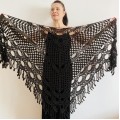 Black lace shawl fall winter wool triangle shawl fringe bridal party shawl wedding knit warm shoulder Wrap bridesmaid shawl bridal cover up