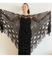 Black lace shawl fall winter wool triangle shawl fringe bridal party shawl wedding knit warm shoulder Wrap bridesmaid shawl bridal cover up