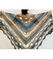 Beige blue women shawl wrap boho summer triangle fringe shawl soft acrylic vegan shawl crochet gradient evening wraps