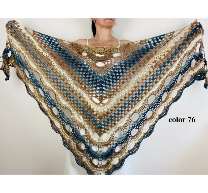  Beige blue women shawl wrap boho summer triangle fringe shawl soft acrylic vegan shawl crochet gradient evening wraps  Acrylic / Vegan  4