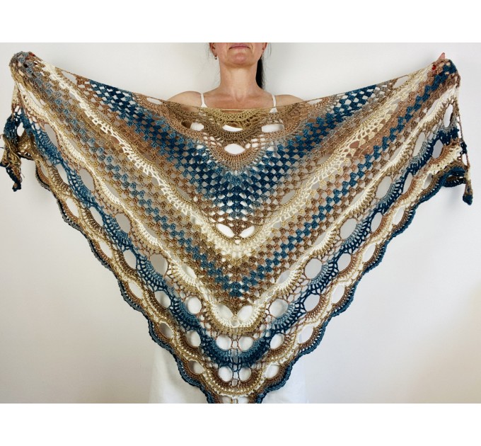  Beige blue women shawl wrap boho summer triangle fringe shawl soft acrylic vegan shawl crochet gradient evening wraps  Acrylic / Vegan  5