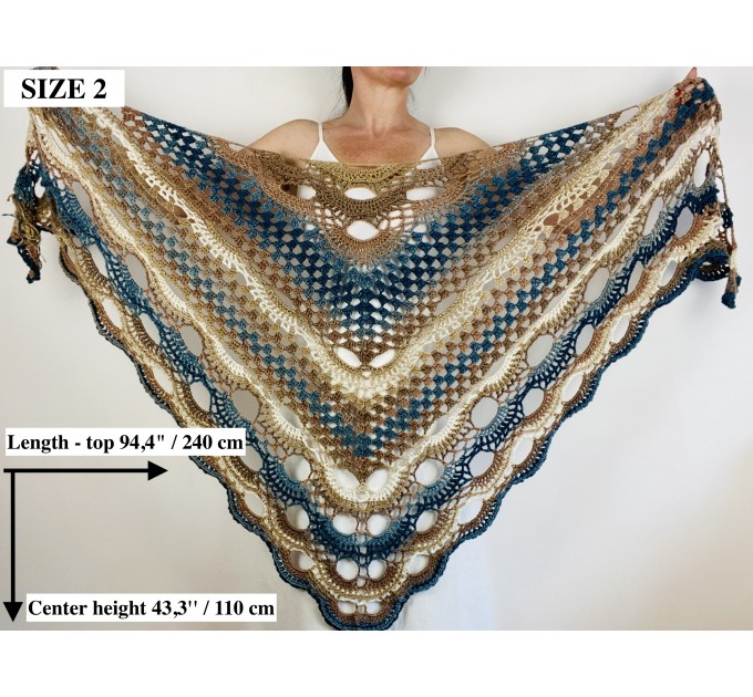  Beige blue women shawl wrap boho summer triangle fringe shawl soft acrylic vegan shawl crochet gradient evening wraps  Acrylic / Vegan  1