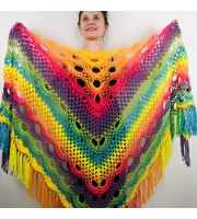 Rainbow Neon Shawl Fringe Plus Size Shawl Rainbow Granny Square Shawl Pride Women Crochet Triangle Wrap Man Festival Vegan Unisex 