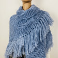 Light blue bridal wool triangle shawl fringe mohair warm knit shoulder wrap winter crochet wedding shawl large pashmina anniversary gift
