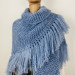 Light blue bridal wool triangle shawl fringe mohair warm knit shoulder wrap winter crochet wedding shawl large pashmina anniversary gift