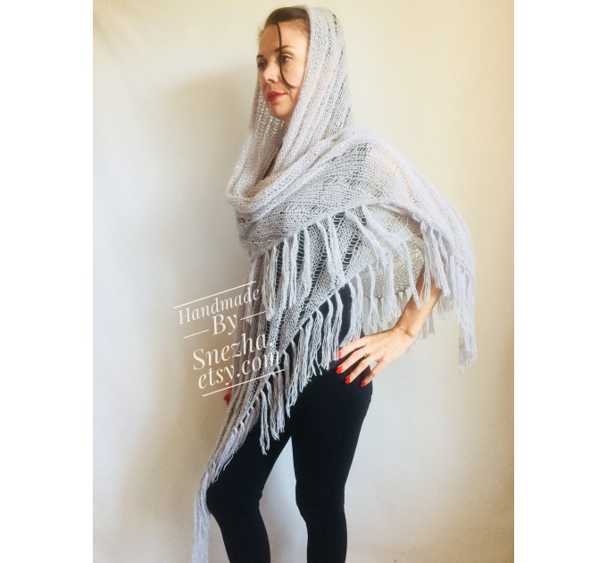 Gray knit shawl Fringe Knitted shawl Chunky shawl wrap Oversized gray ...