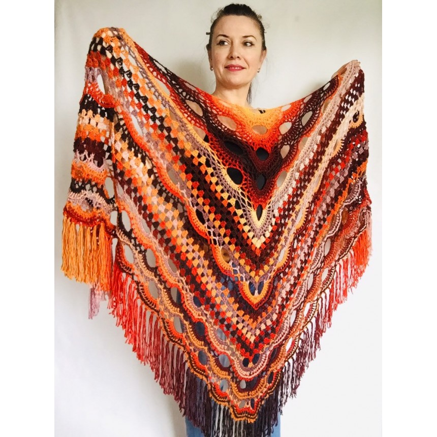 Crochet Shawl Wraps Outlander knitted festival woman Burnt Orange ...